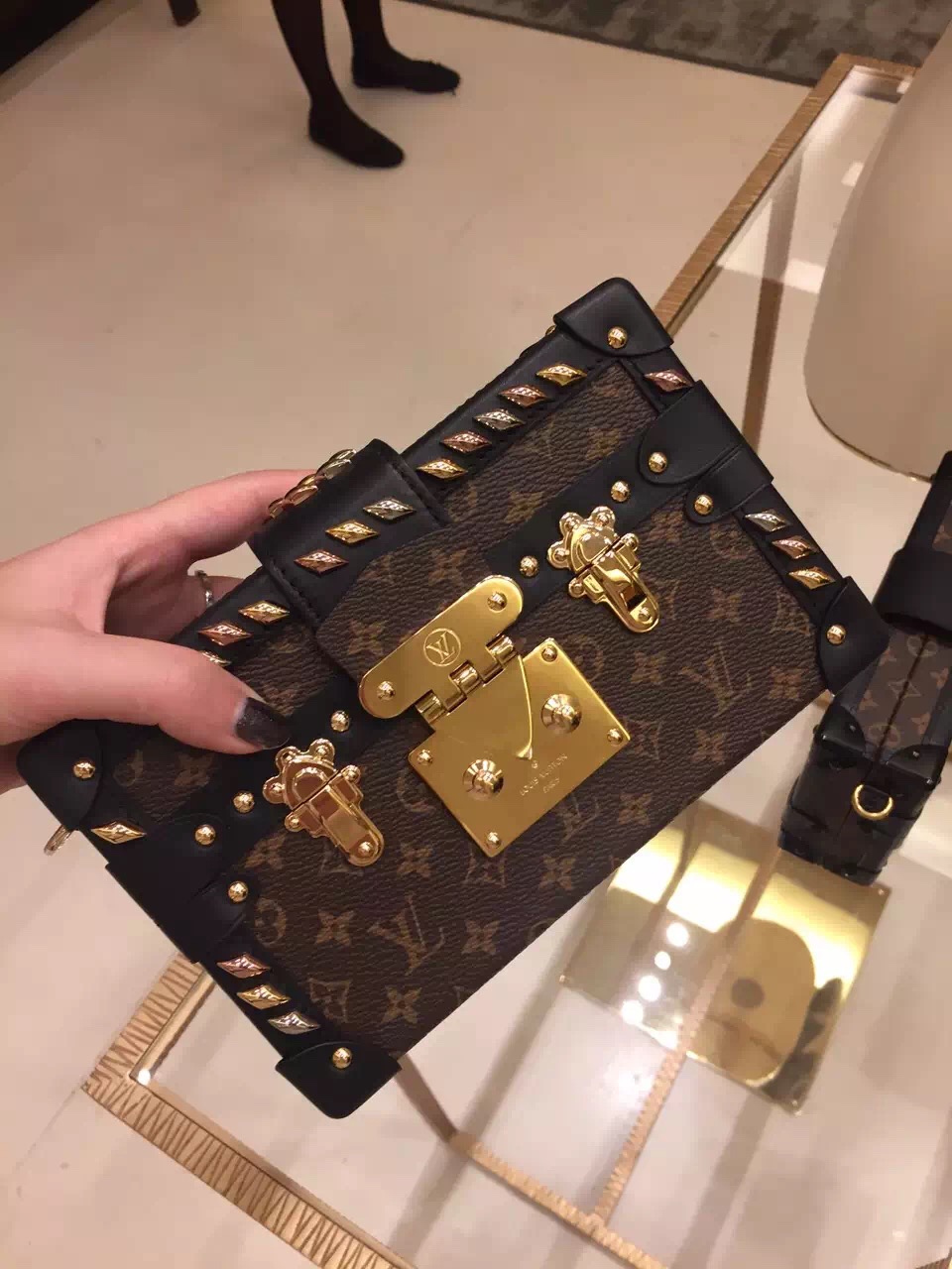 Authentic Louis Vuitton Studded Petite Malle Bag M41552